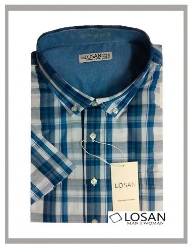 Camisa de hombre de cuadros azul Losan Mod-3E04A
