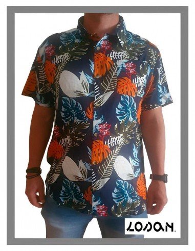 Camisa hombre hawaiana en azul marino 3024