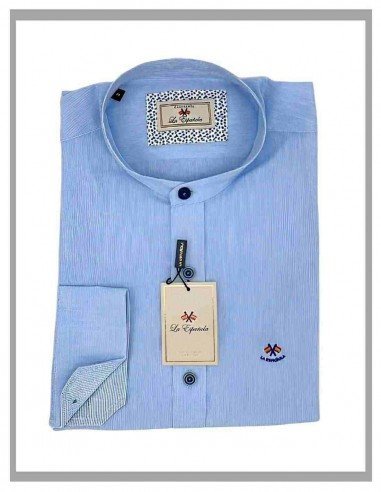 Camisa de hombre de cuello mao azul lino de marca La Española 5541