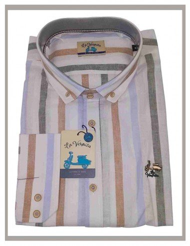 Camisa hombre lino con rayas  La Vespita Mod-5615