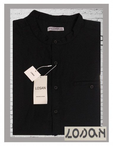 Camisa de hombre lino de sport LOSAN en negro 3006